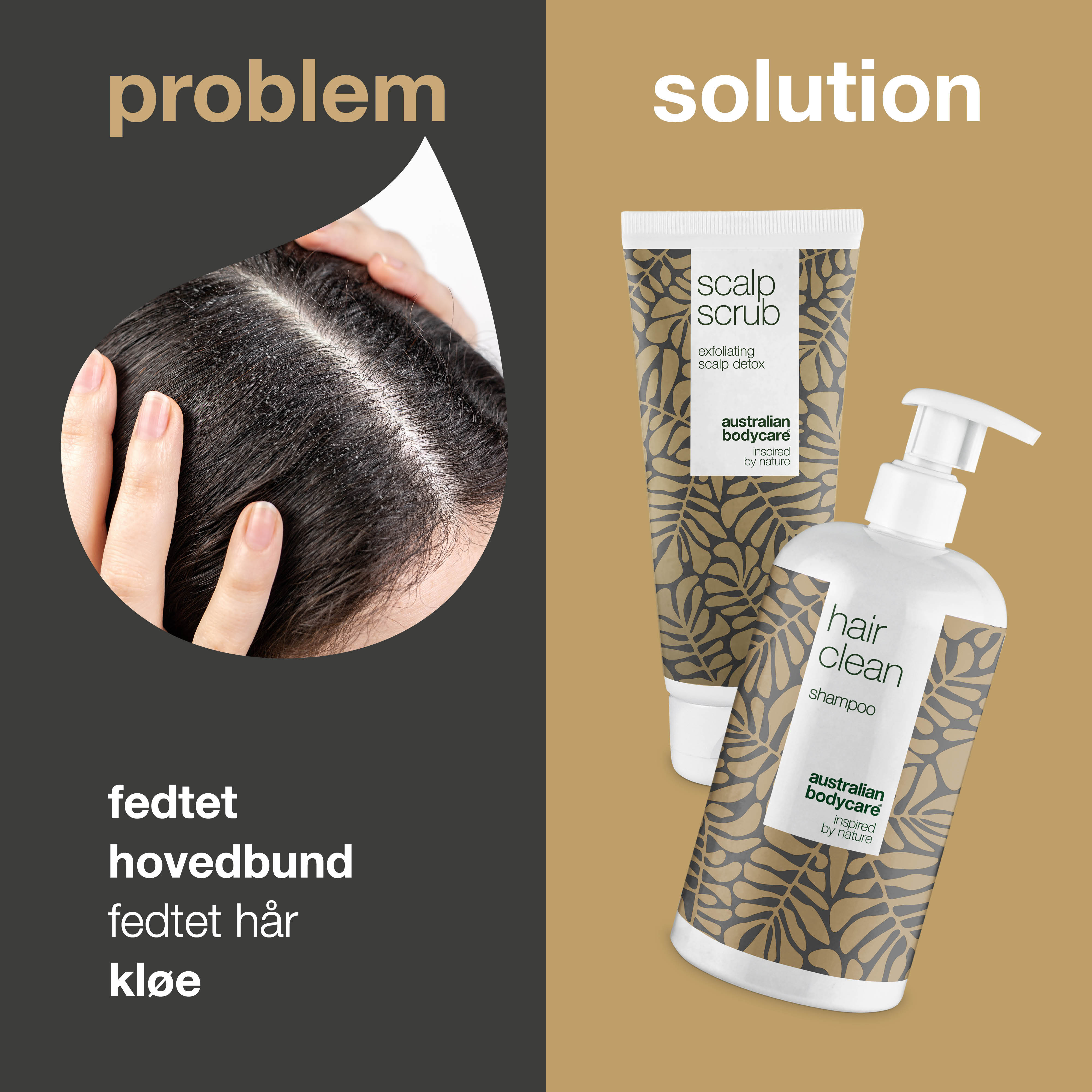 2-pak til bumser i hovedbunden — Hovedbundsscrub og Tea Tree Shampoo til uren hud i hovedbunden