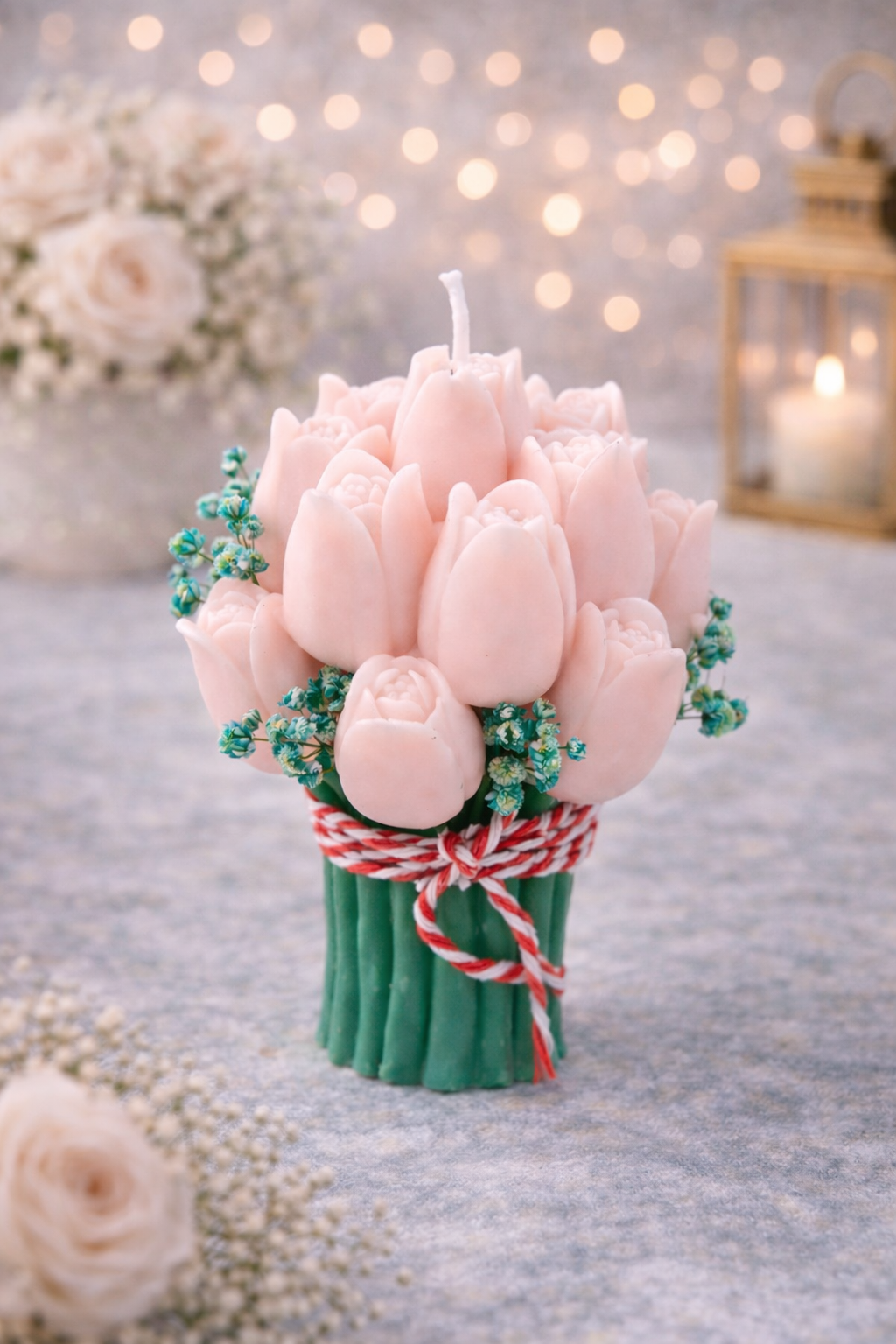 Håndlavet Tulipanlys Buket i Lyserød – Elegant & Romantisk Dekoration