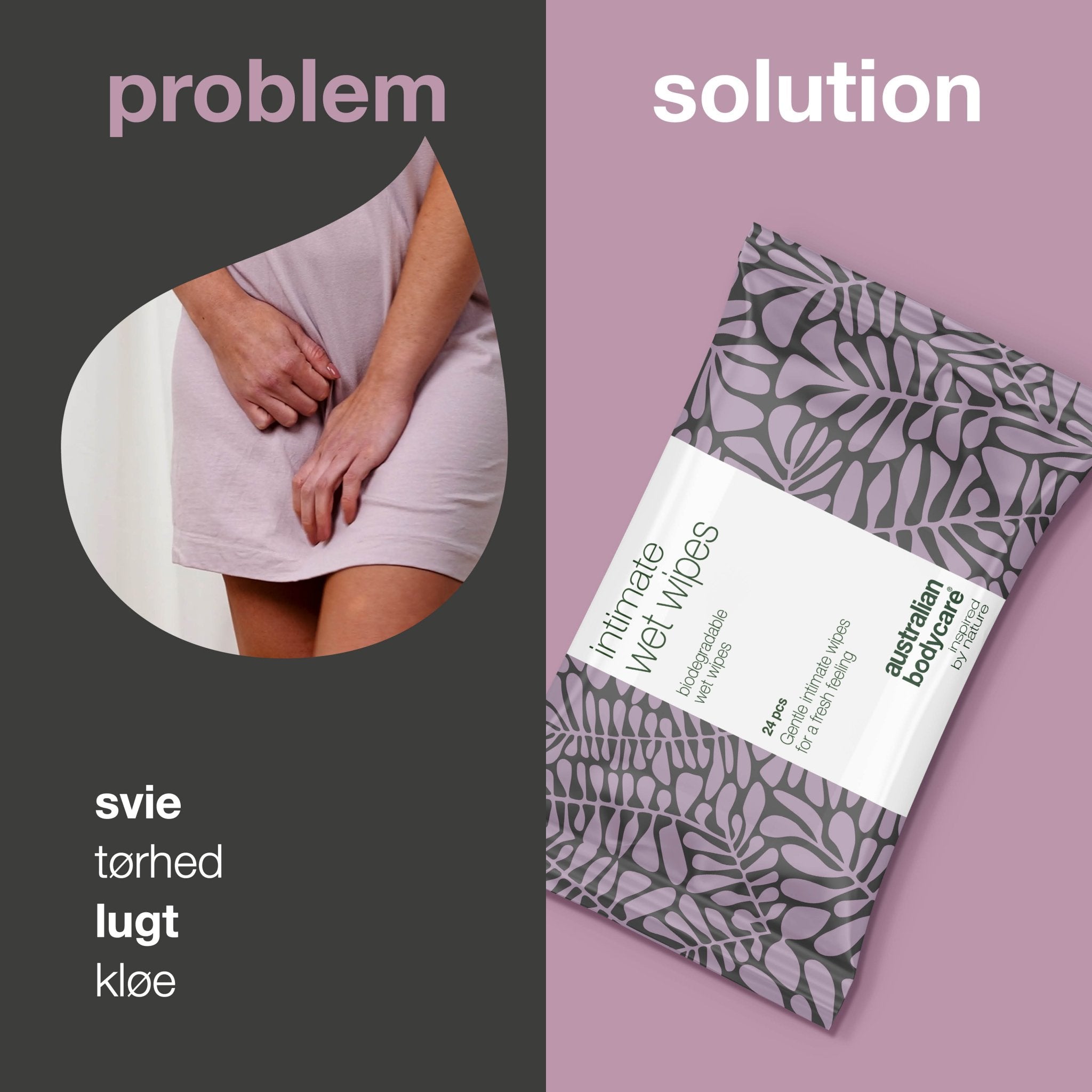 Intim Vådservietter med Tea Tree Oil 24 stk. — til daglig intimpleje ved uønsket lugt, kløe og tørhed - Nordic Elance