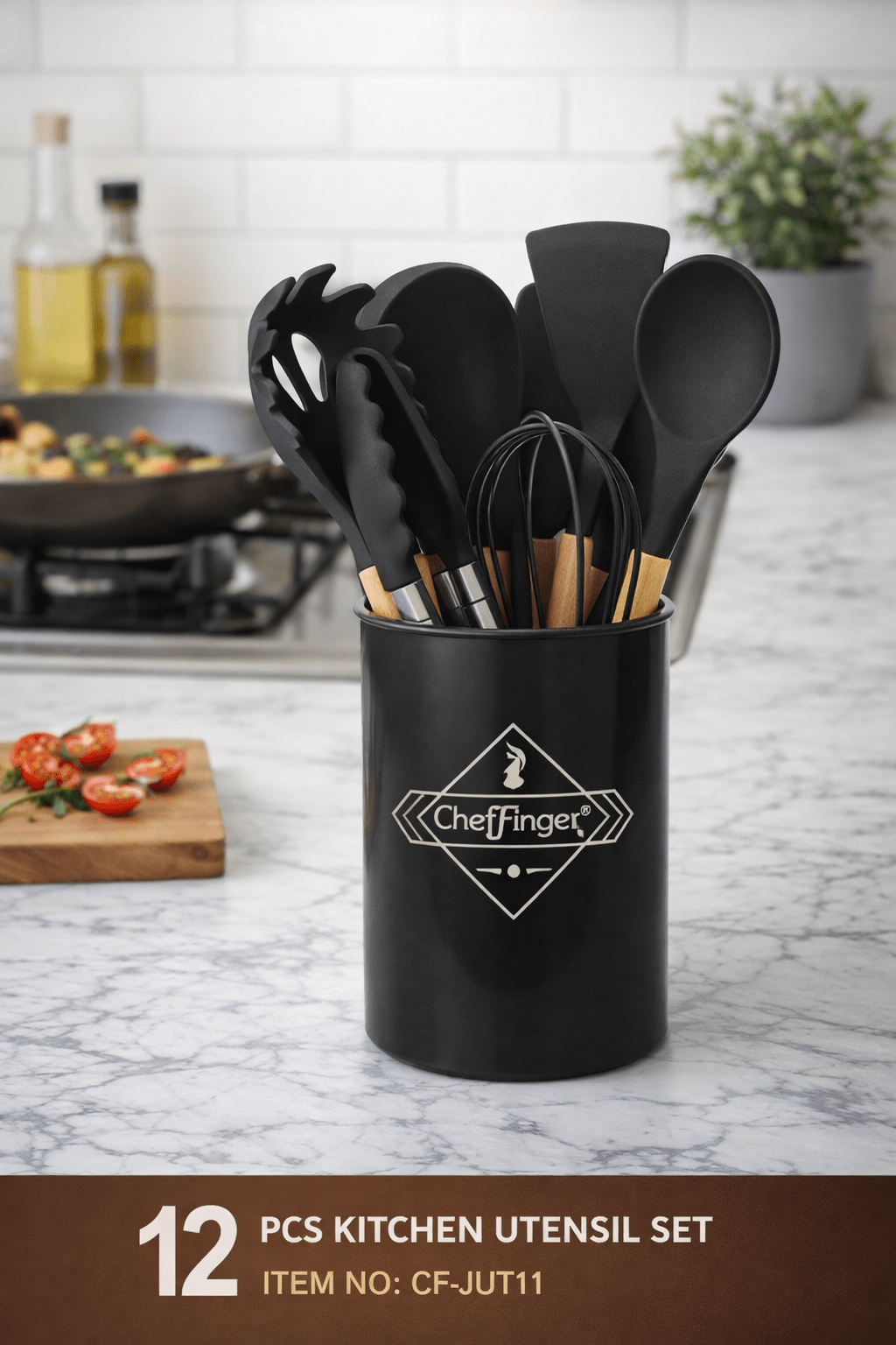 Køkkenredskabssæt Cheffinger – 12 Dele med Holder - Nordic Elance